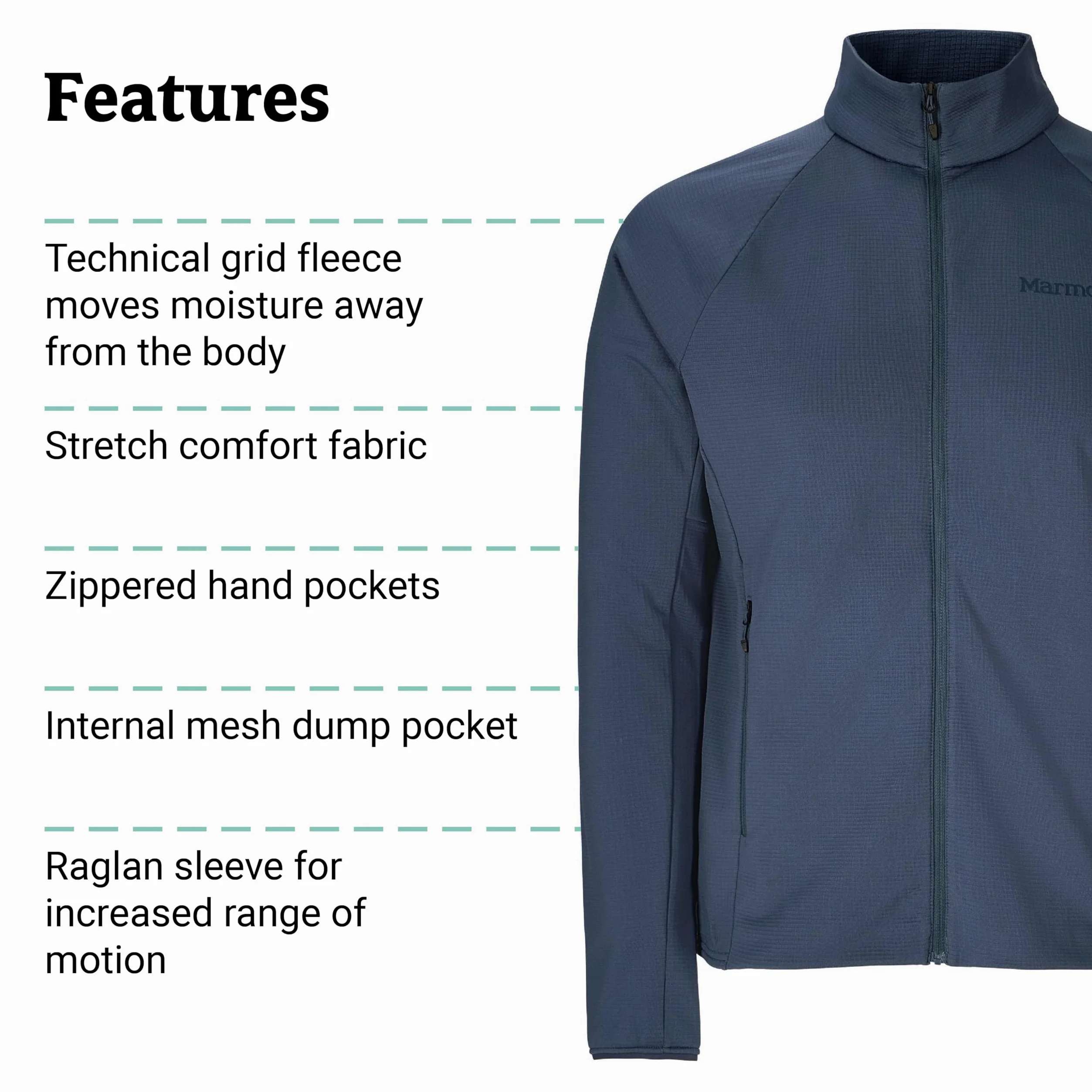 Marmot Leconte Fleece Jacket Chaqueta polar cálida, chaqueta con cremallera completa, transpirable, a prueba de viento, plegable, ideal para excursiones y para esquí Hombre (Pack de 1)