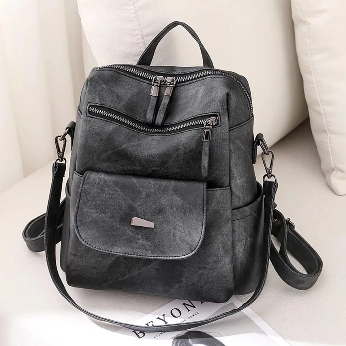 WYFJNX Mochila de piel sintética para mujer, diseño multiusos, bolso de hombro para mujer, mochila de viaje, Negro -, 12“*11“*5“, Mochilas de viaje