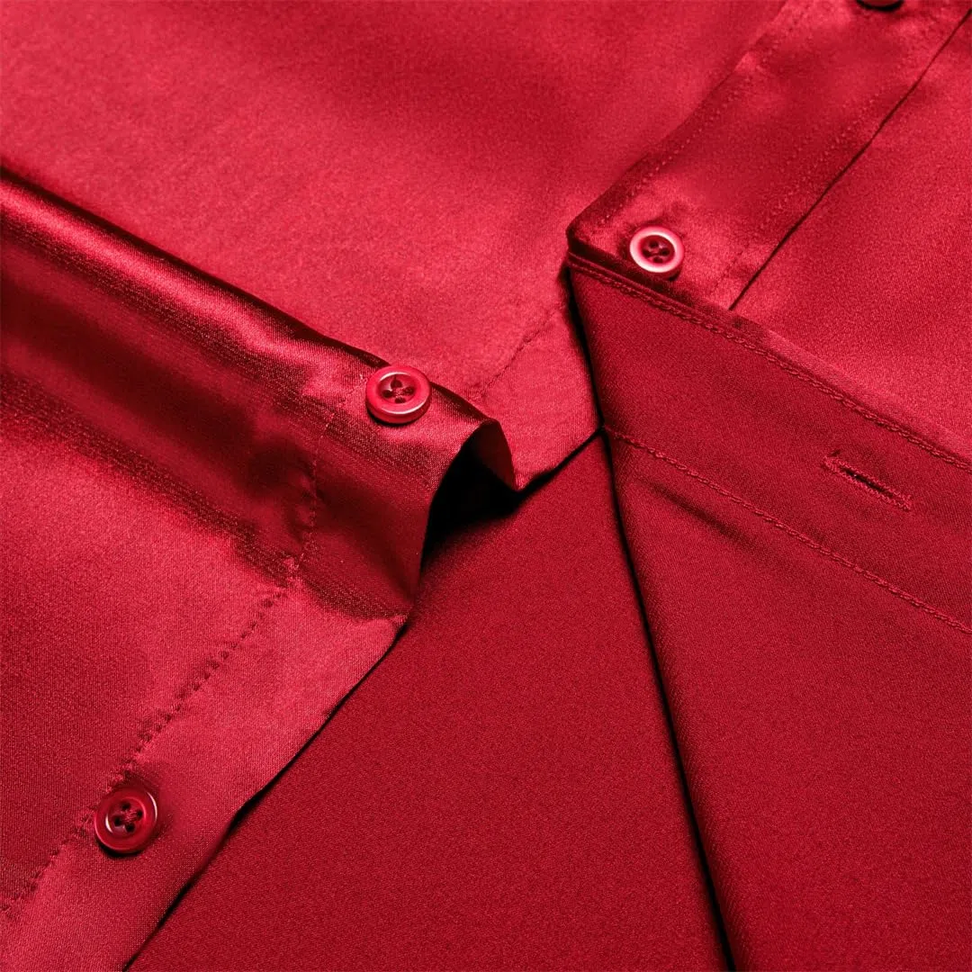 Camisas de satén de manga corta para hombre, de verano, lisas, sociales, blusa
