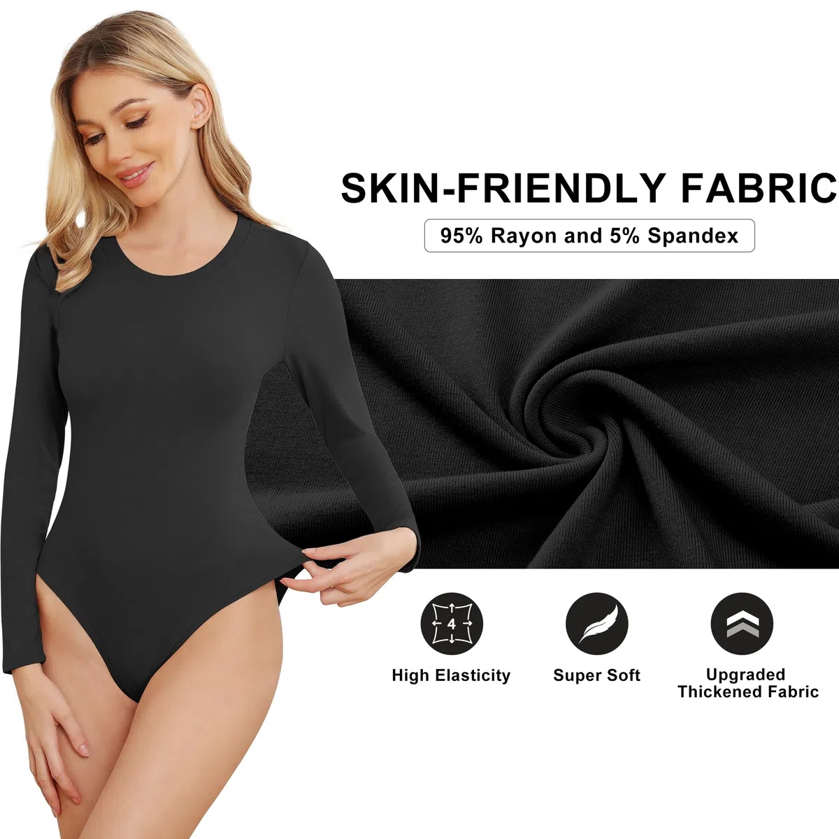 TVKSOM Paquete de 4/5 mamelucos de manga larga para mujer, cuello redondo, suave, transpirable, casual, elástico, básico