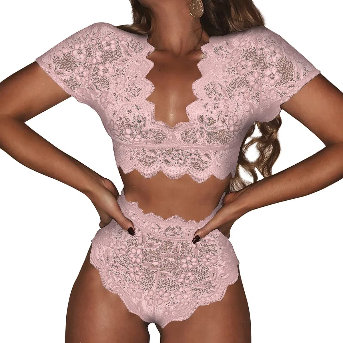 Conjuntos De Lencería for Mujer Malla Transparente Conjunto Ropa Interior for Sujetador con Cuello En V Bragas Rosa