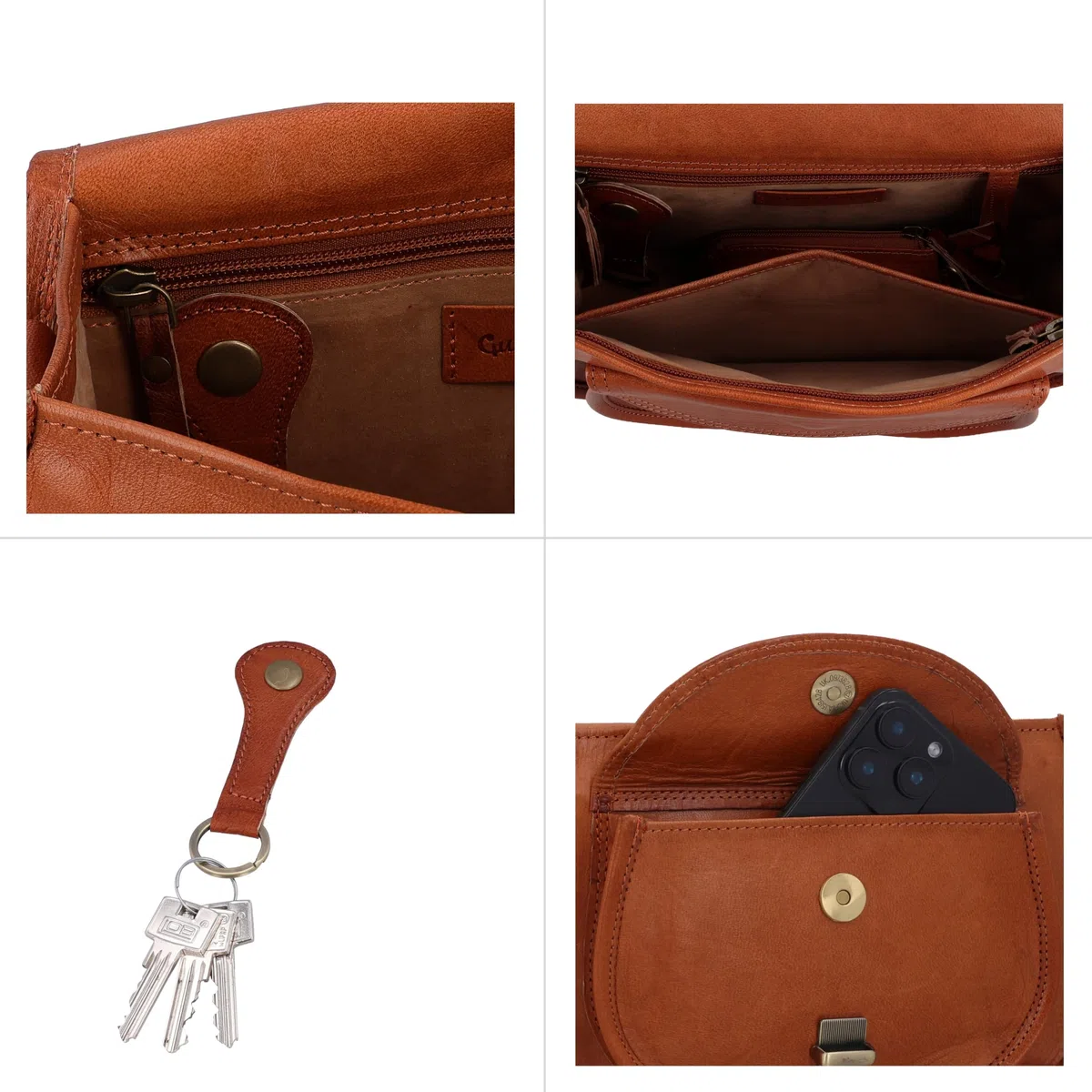 Gusti Bolso bandolera Cuero - "Evelyn" Bolso de Mujer Bolso de Mano Pequeño Marrón