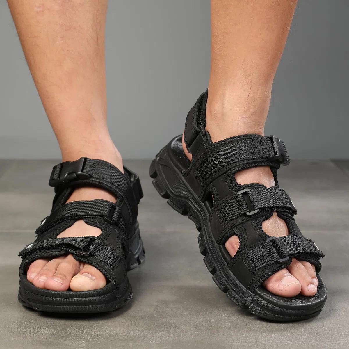 Sandalias Trekking Hombres Deportivas Verano Exterior Senderismo Zapatos con Punta Abierta Cuero Sandalias de Playa
