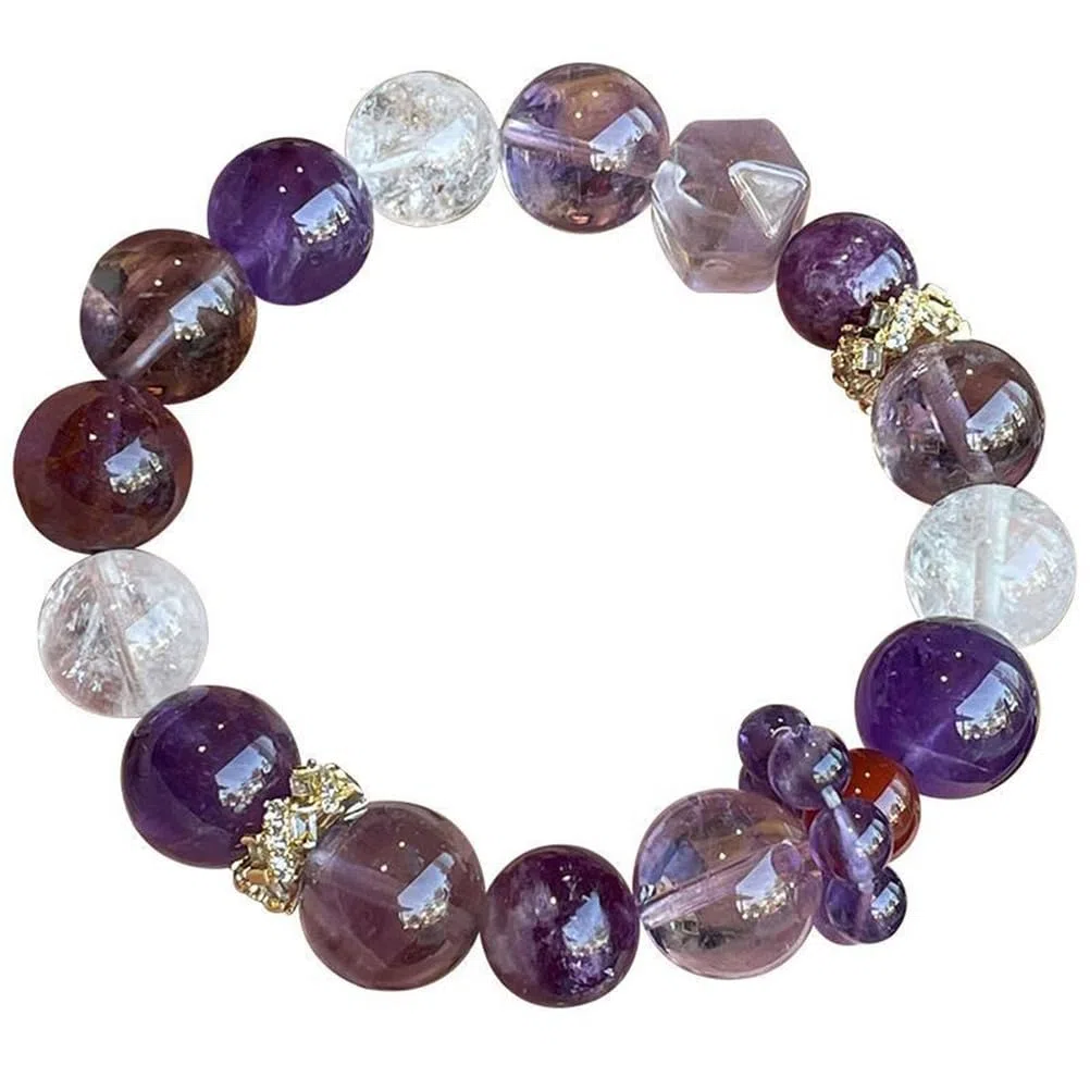 Pulsera de Cristal curativo de Amatista, Pulsera de Piedras Preciosas de energía Natural, Pulsera elástica con Cuentas de Chakras Redondas para Mujeres y niñas, Cuentas de Amatista,A