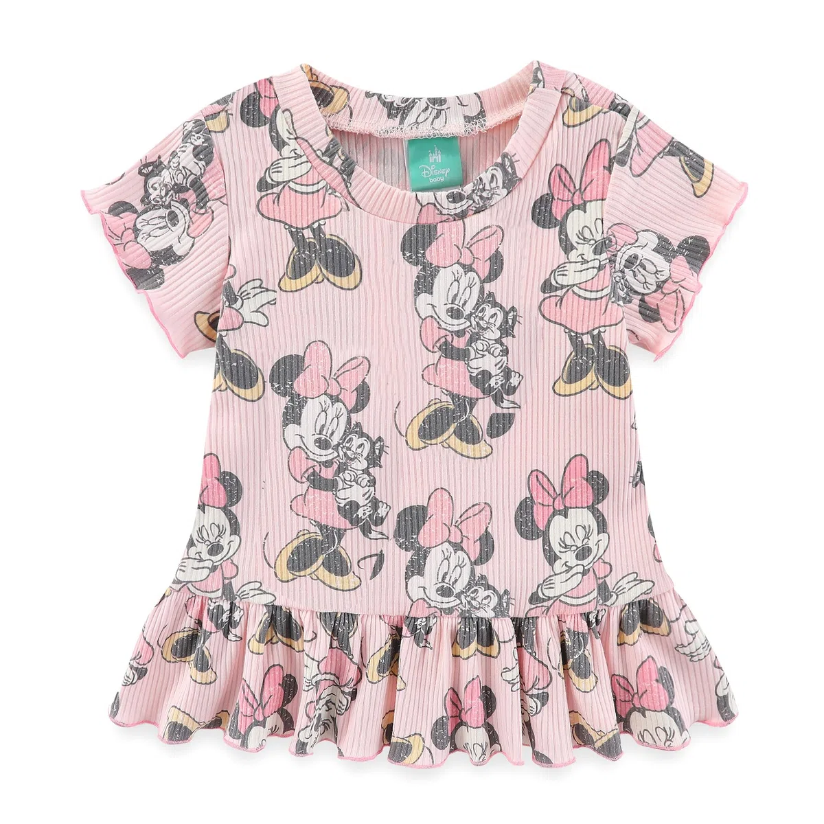 Disney Minnie Mouse - Conjunto de 2 piezas de playera acanalada y pantalones cortos para recién nacidos y bebés