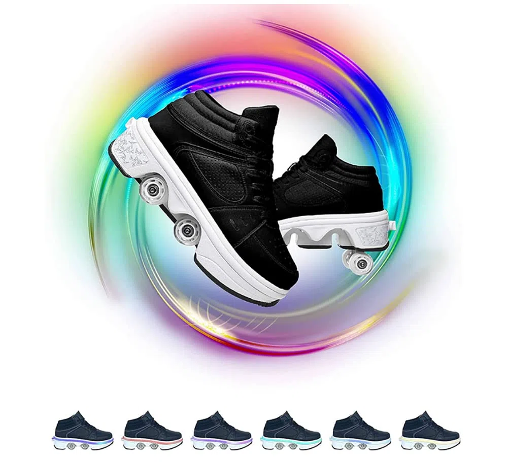 Zapatos con ruedas LED Patines luminosos 4 ruedas patines ajustables ruedas ocultas para correr zapatos deportivos para jugar para hombres, mujeres y niños