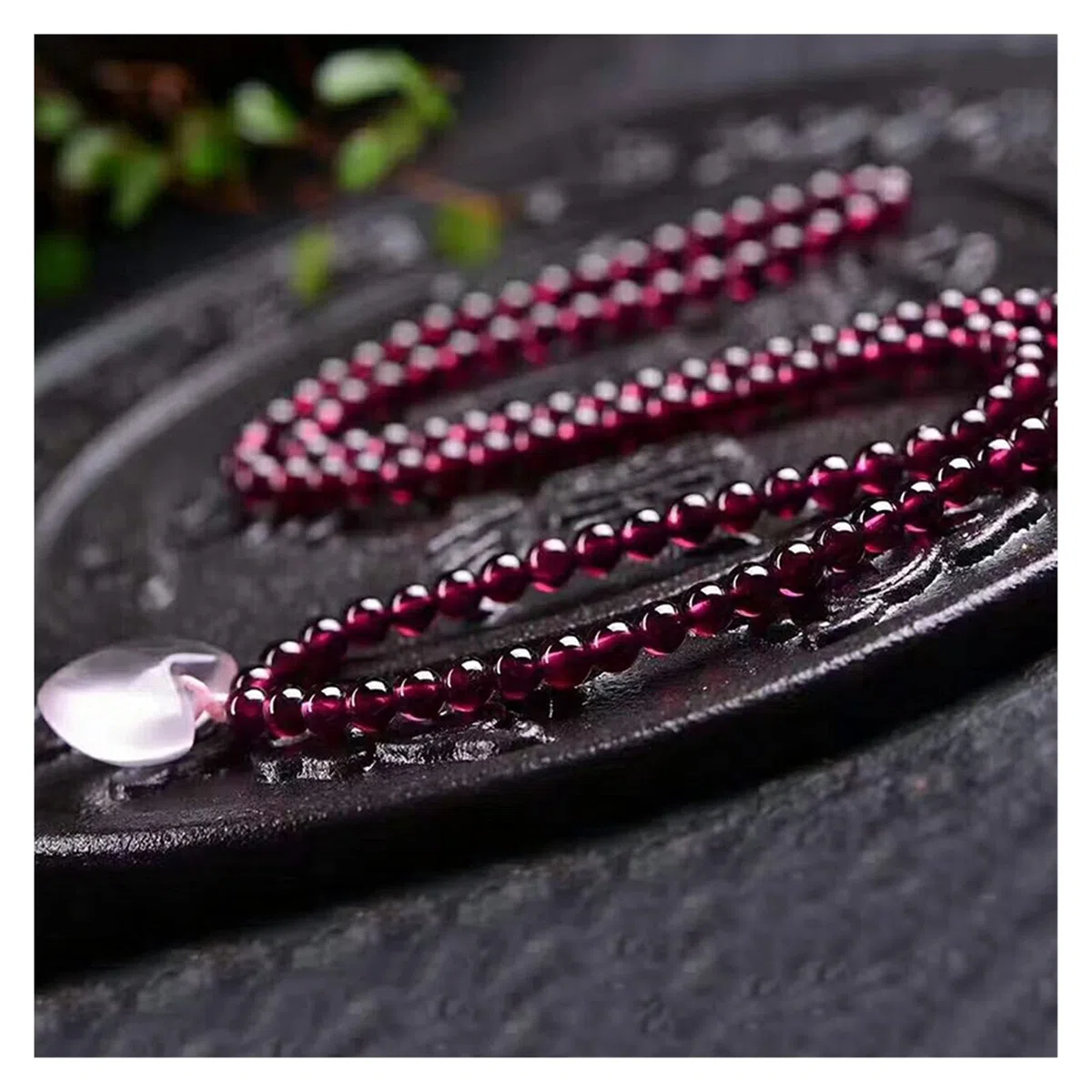 CCXXYGWJ Pulseras Pulseras Piedra Granate Natural Perla Roja Vino con Colgante de corazón Rosa Pulsera para Mujer Joyas Multicapa de Cristal