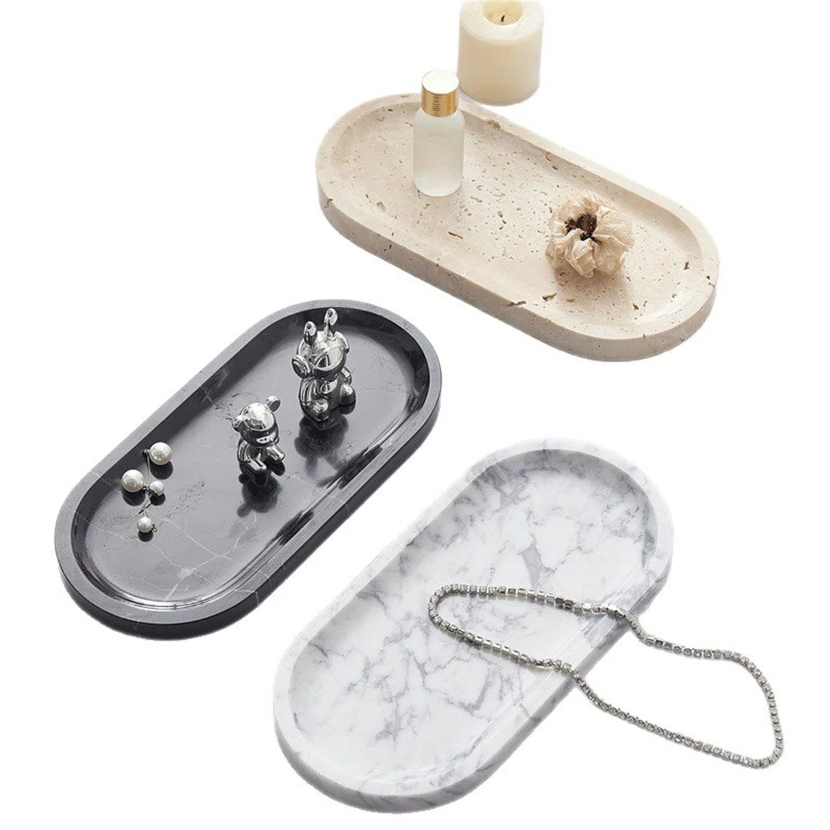 Bandeja Decorativa de mármol Hecha a Mano de Calidad, Guardar Joyas y un pequeño Organizador de Almacenamiento Esencial para baño Lujosa Bandeja de tocador de mármol Hecha