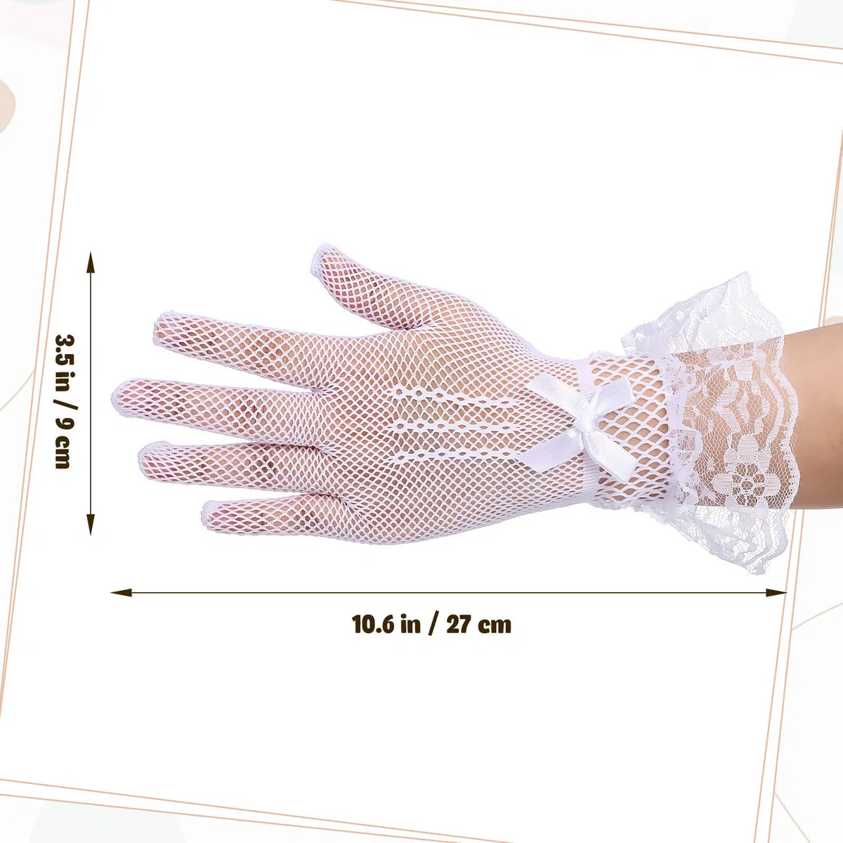 TEHAUX Guantes de Novia de Malla 12 Pares Blanco Poliéster para Boda | Transpirables y Cómodos, Pedrería y Lazos, para Banquete y Fiesta de Té, Uso Repetido