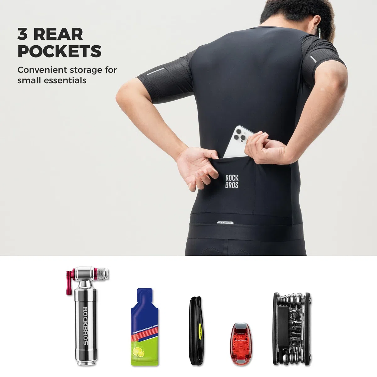 ROCKBROS Maillot Corto Ciclismo para Hombre, Jersey Verano Transpirable, Secado Rápido y Antideslizante, con 3 Bolsillos y Detalles Reflectantes para Carretera MTB