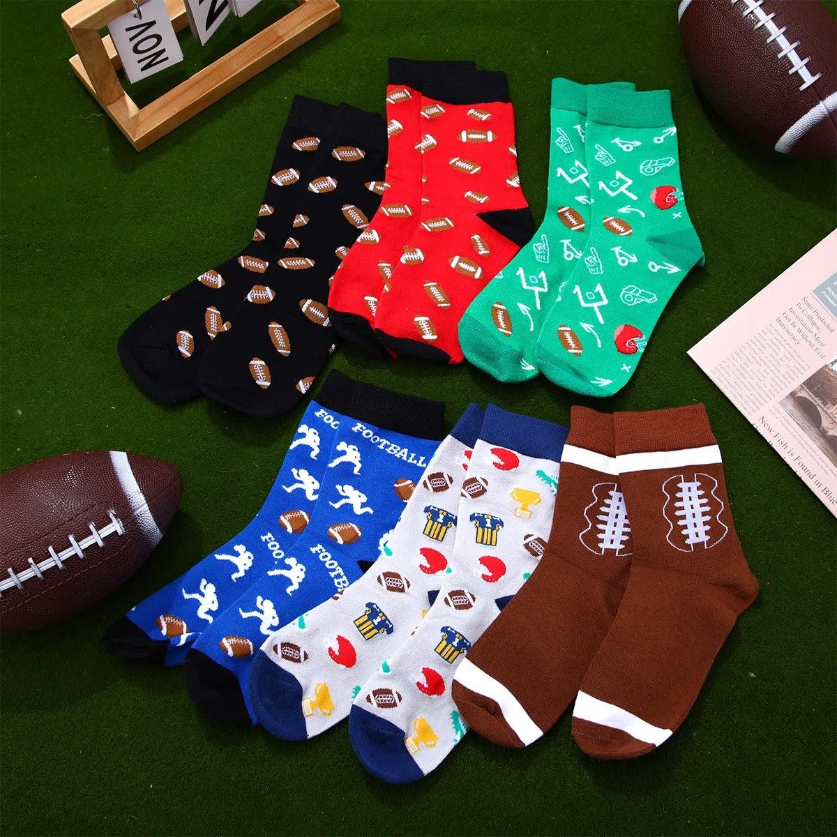 HooLing 6 pares de calcetines de fútbol para niños, calcetines deportivos novedosos, informales, regalos divertidos para niñas y niños