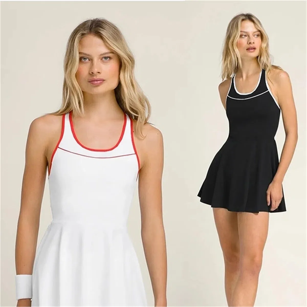 Vestido Tenis Mujer Vestido de Tenis una Pieza for Mujer, Vestidos con Espalda Cruzada y Cuello Redondo Pantalones Cortos Interiores Separados, Faldas Deportivas sin Mangas Bolsillos