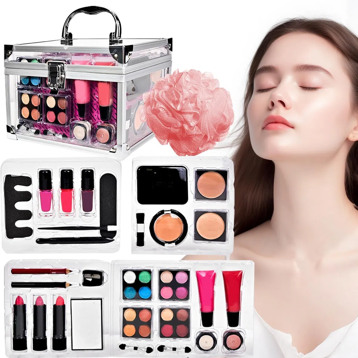 Kit De Maquillaje Completo Paleta Cosmética | Estuche Con Sombras Rubor Brochas Para Adolescente Viaje Boda Teatro