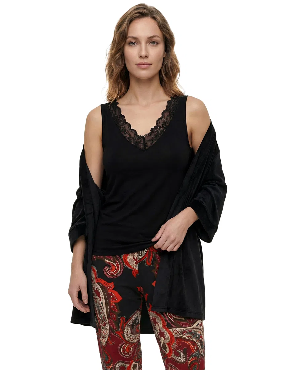 VIVISENCE Conjunto de ropa de dormir para mujer de tres piezas con encaje suave comodidad en casa