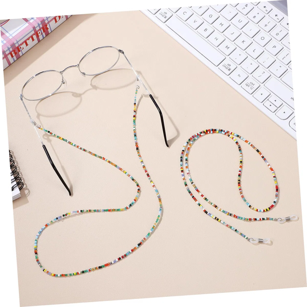 KOMBIUDA Correa para Gafas Cuentas de Plástico Hechas a Mano, 2 Piezas, Diseño Delicado y Antideslizante para Sujetar Gafas en Actividades Diarias