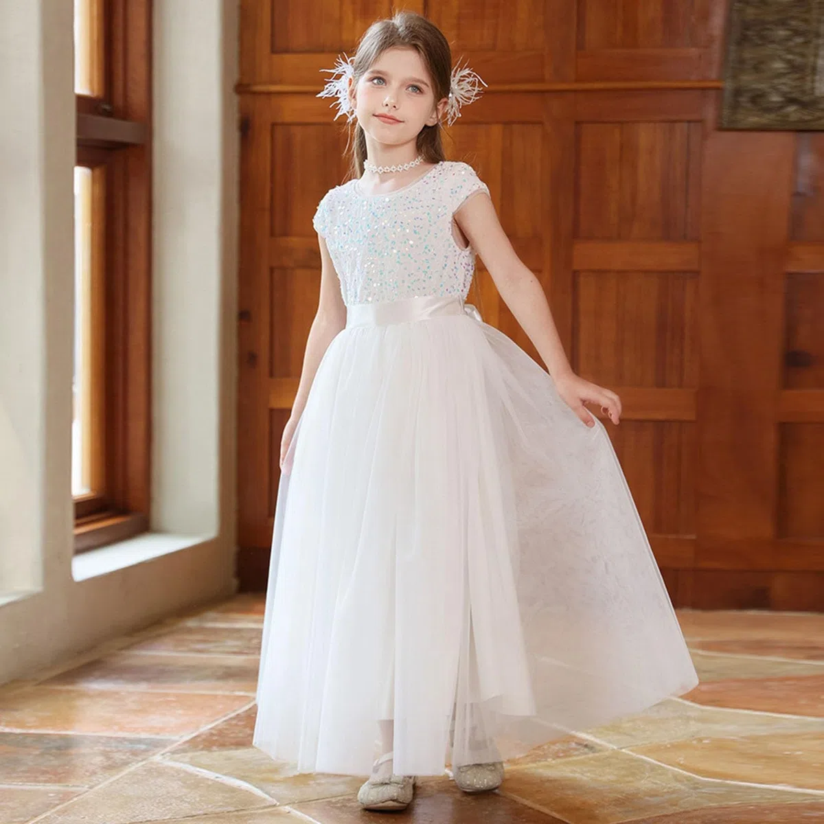 Elegante Vestido Formal para niñas, para Recital, Desfile, actuación, tutú, Falda y Faja, de Punto piqué, Cintura elástica y Bordado, Ideal para Uso Diario, colección Casual