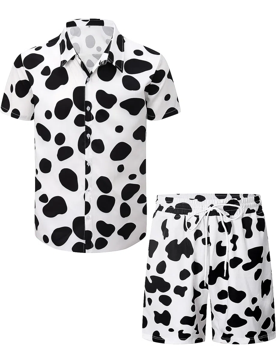 Camisa y Pantalones de Estampado Animal Casuales Manga Corta para Hombres