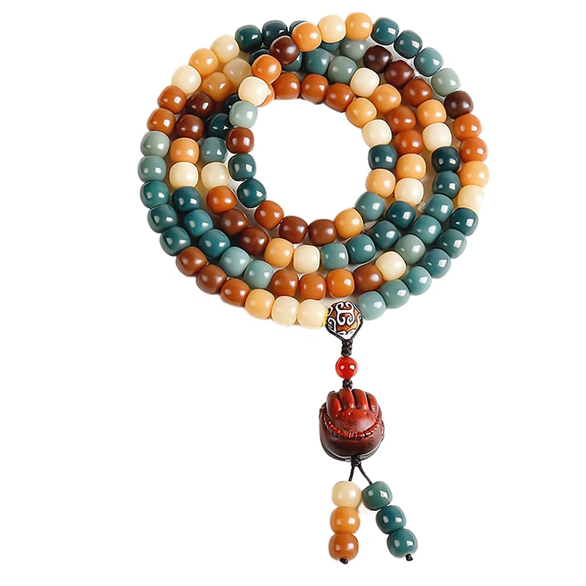 Pulsera de Cuentas Bodhi Naturales de 108 Cuentas Mala para Mujer, Collar de Cuentas de oración Budista con Manos en oración.