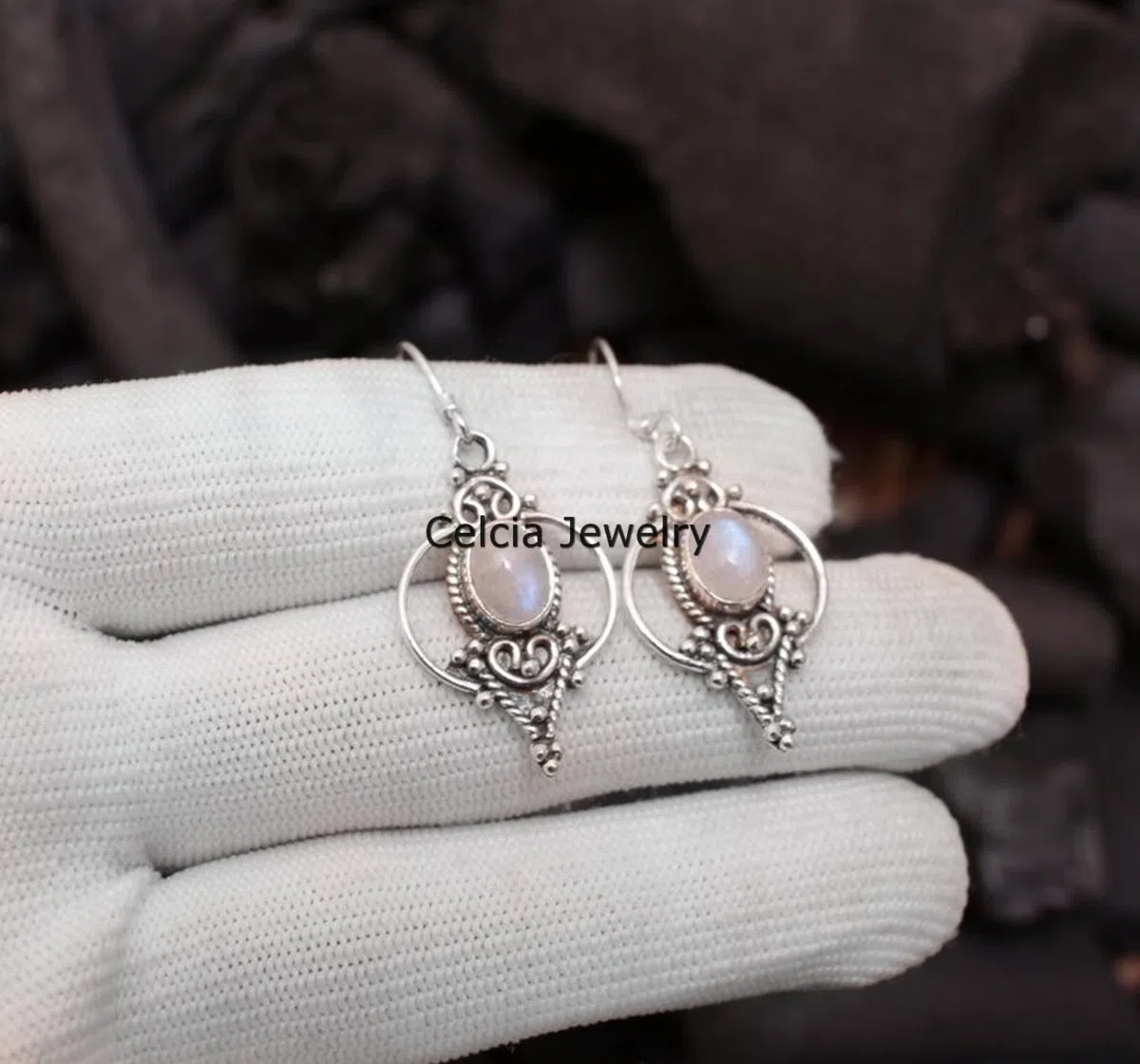 Pendientes colgantes de plata de ley 925 maciza para mujer, piedra lunar genuina, hechos a mano únicos, pendientes de regalo de piedra natal de junio para ella