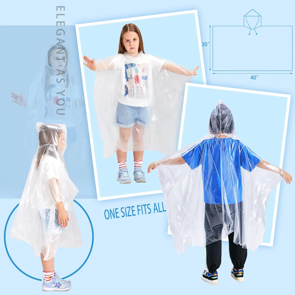 SINGON Ponchos de lluvia desechables para adultos (paquete de 4) - Ponchos de lluvia extra gruesos 60% para hombres o mujeres, ponchos de lluvia impermeables con capucha - Diseño universal ligero -