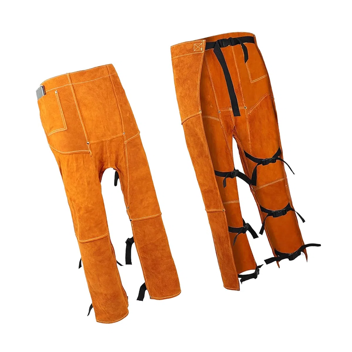 Delantal de soldadura de cuero dividido resistente con hebillas de liberación rápida, a prueba de calor, diseños desmontables, pantalones para proteger el equipo de protección de soldadores