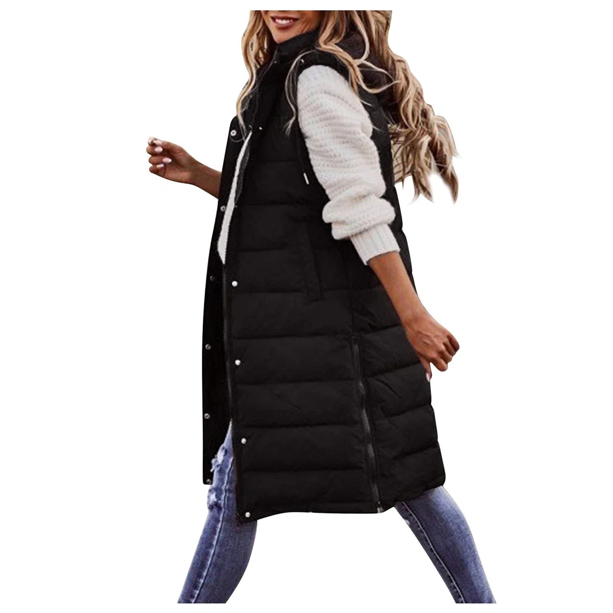 Chaleco acolchado sin mangas para mujer, largo de invierno, con capucha, sin mangas, cálido, de plumón, con bolsillos, chaqueta acolchada, chaqueta de entretiempo, S - 5XL