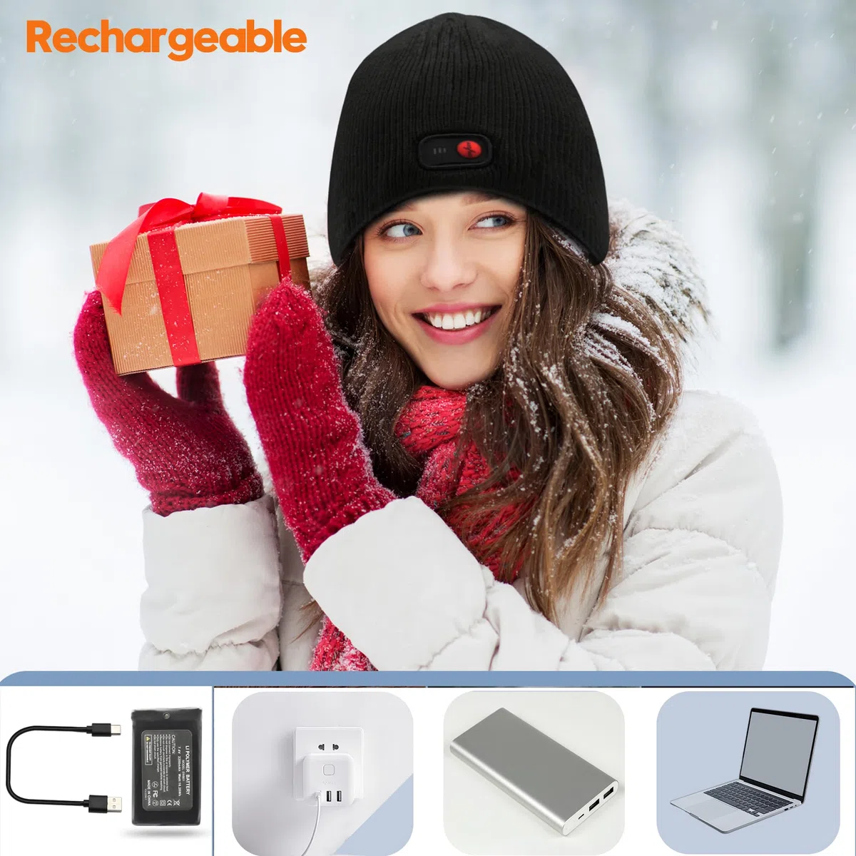 Svpro Gorro térmico con batería recargable de 7,4 V de iones de litio que dura hasta 3-7 horas., Rayas de aguja negras, L