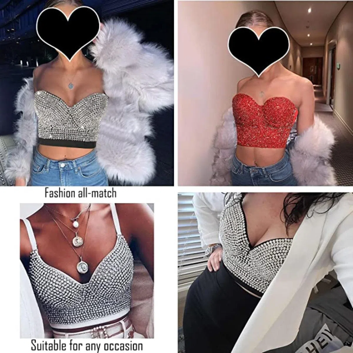 YOND Autumn Woman Tank Tops Punk Beading Diamond High End Women Corset Push Up Bustier y2k Bra Camis Crop Top Ladies Clothes-5-black, XL-40