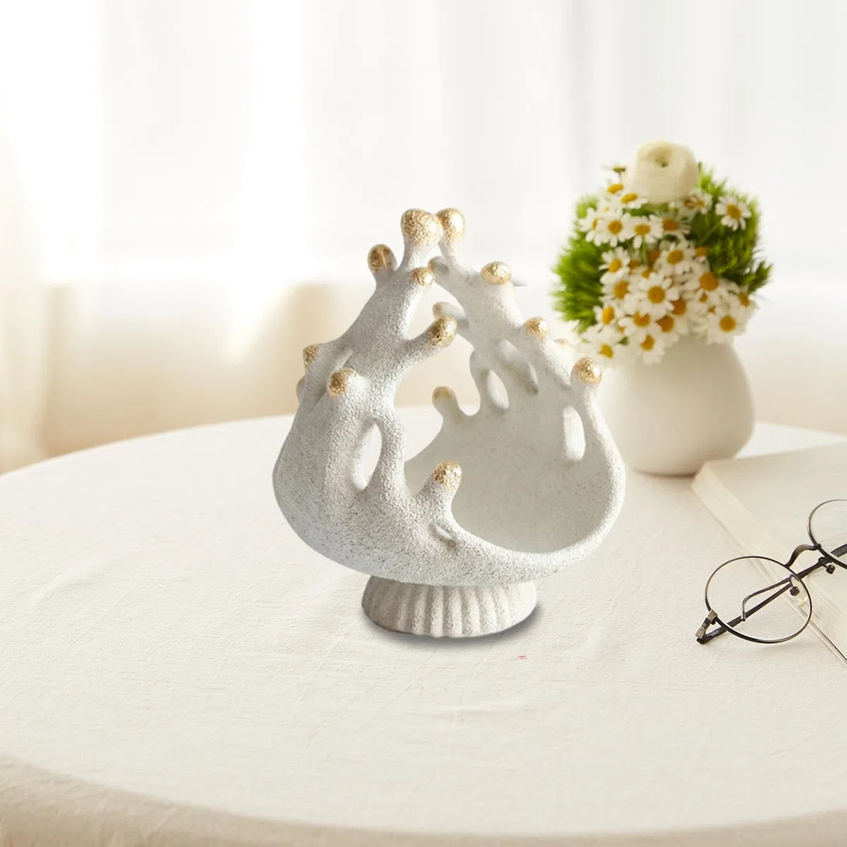 Bandeja de Joyas Bandeja Organizadora de Accesorios Plato Decorativo de Coral Figura Escandinava de Resina Apta para Mujeres Tocador Regalo Sala de Es, 21.5 Cm X 27 Cm