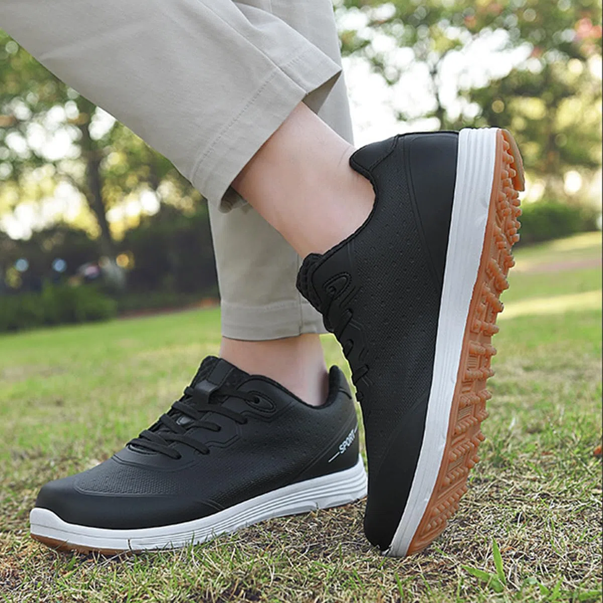 Zapatos de Golf Impermeables para Hombre Zapatillas de Golf con Cordones, Antideslizantes para Exteriores y Entrenamiento