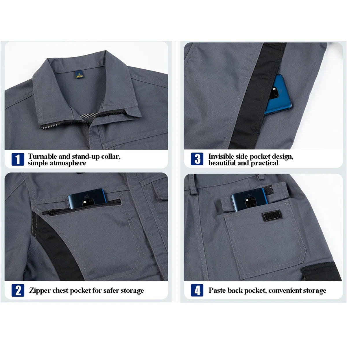 Conjunto de Ropa de Trabajo para Hombre Fuelle de Doble Capa Bolsillos con Cremallera Cintura Elástica Bolsillos Laterales Adicionales Traje de Protección Laboral Reforzado