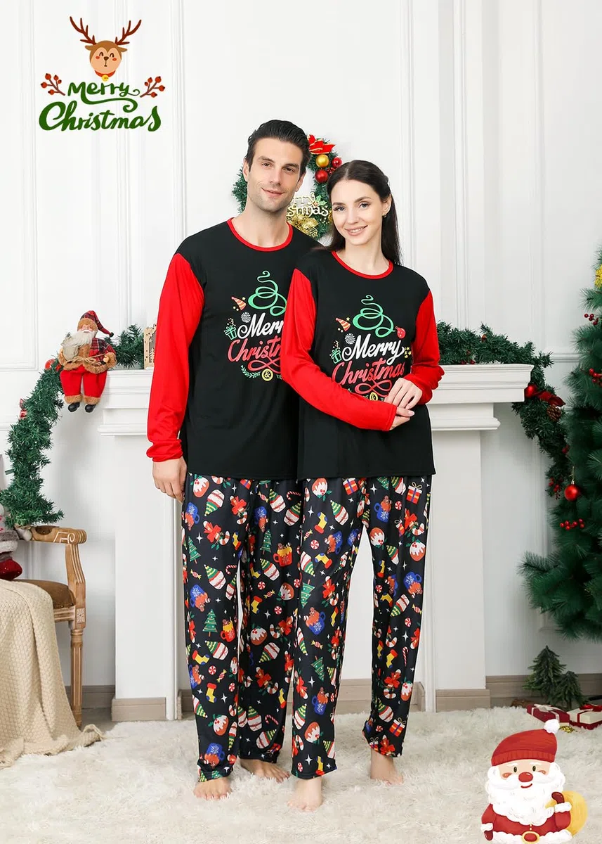Conjuntos de pijamas de Navidad familiares a juego para mujeres/hombres/parejas/adultos, pijamas de árbol de Navidad para vacaciones, ropa de dormir