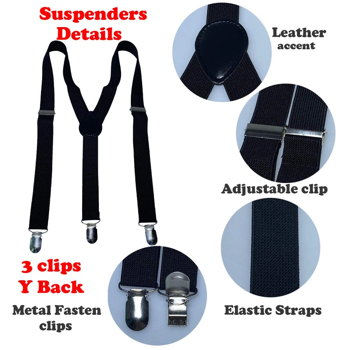 Tirantes elásticos anchos ajustables en forma de Y con 3 clips fuertes, para mujer, niños y niñas.