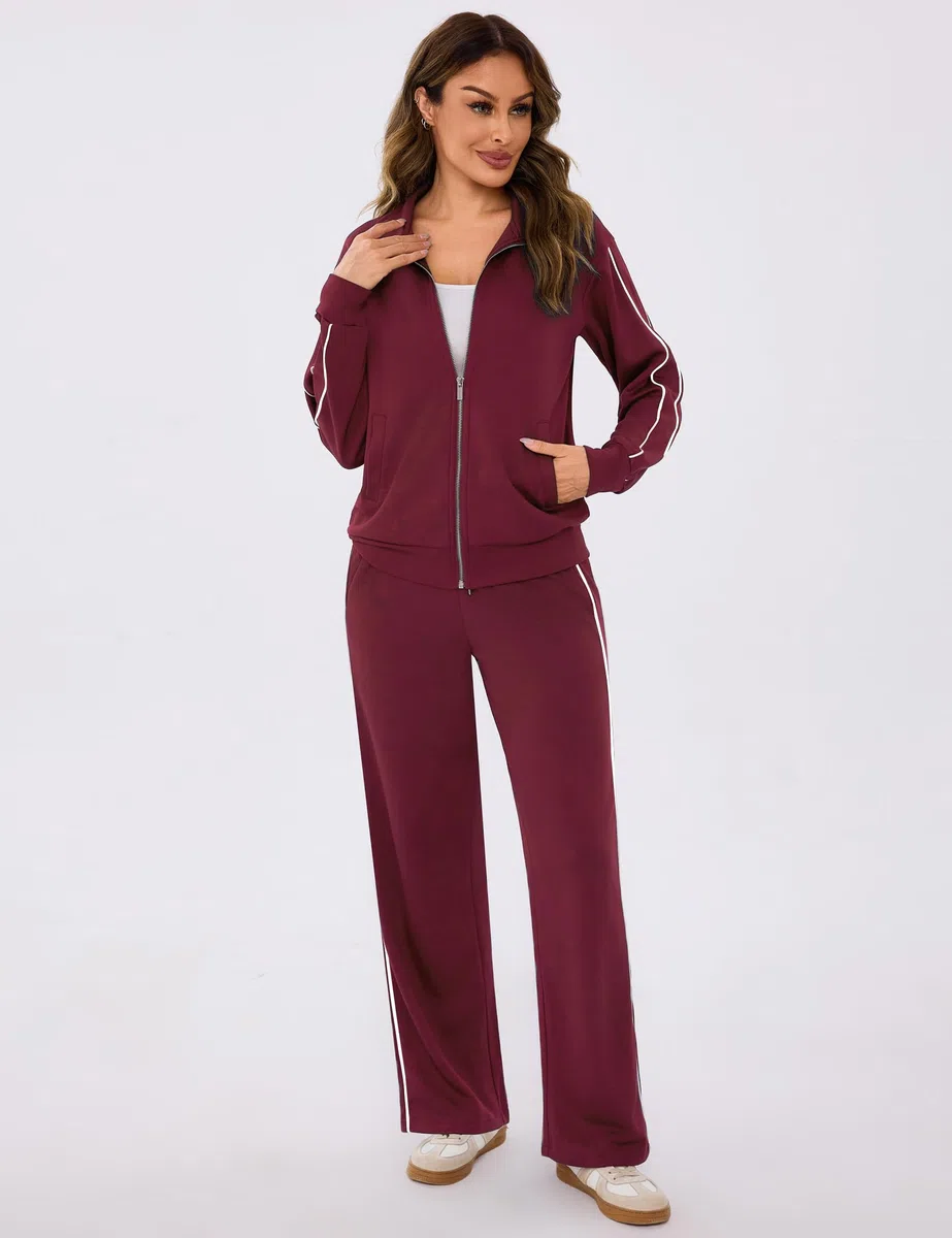 Terecey Conjunto Chándal Mujer 2 Piezas – Chandal Completo Mujer Sudadera con Manga Larga y Cremallera Pantalón Recto con Cordón Ropa Deporte para Diario y Ejercicio
