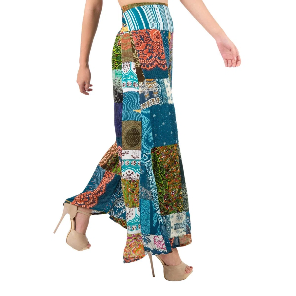 Lofbaz Pantalón harén Palazzo de Pierna Ancha con Patchwork para Mujer