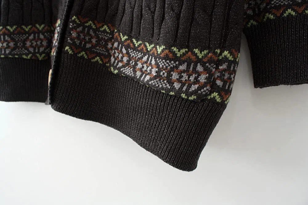 EIBA Chaqueta Mujer,Cárdigans De Punto para Mujer Vintage Étnico De Talla Grande Albaricoque Botón De Jacquard con Cable Suéteres Delanteros Abiertos Cárdigan con Bolsillo Otoño Invierno Abrigo De