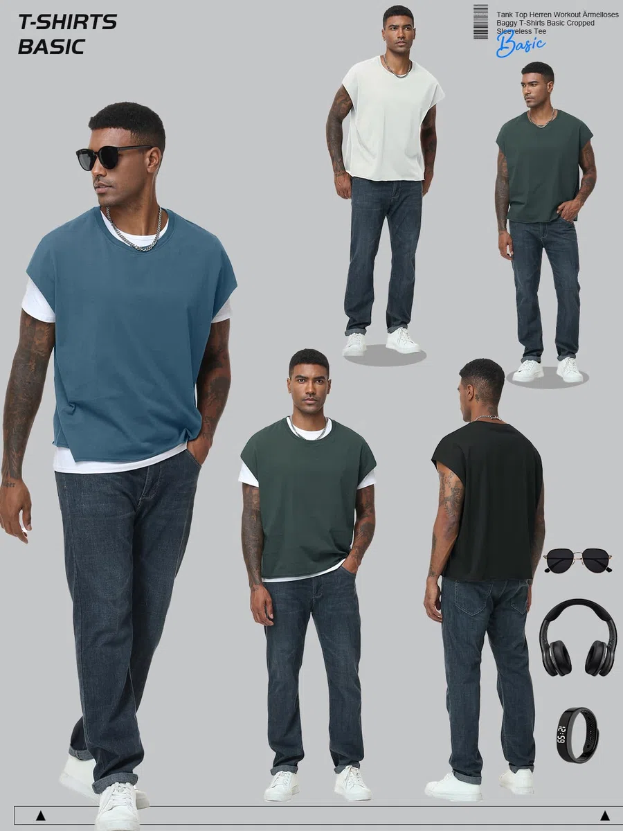 Camiseta sin mangas para hombre, camiseta holgada básica recortada sin mangas