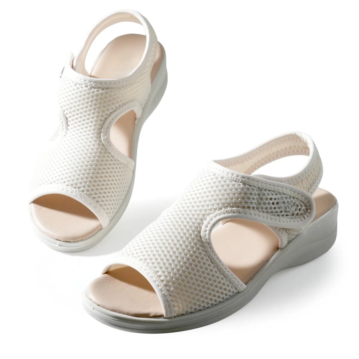 Sandalias de mujer confort ortopédicas con ajustable ideal para personas mayores Empeine malla transpirable cuña 4,5 cm suela amortiguada antideslizante ideal pies sensibles verano