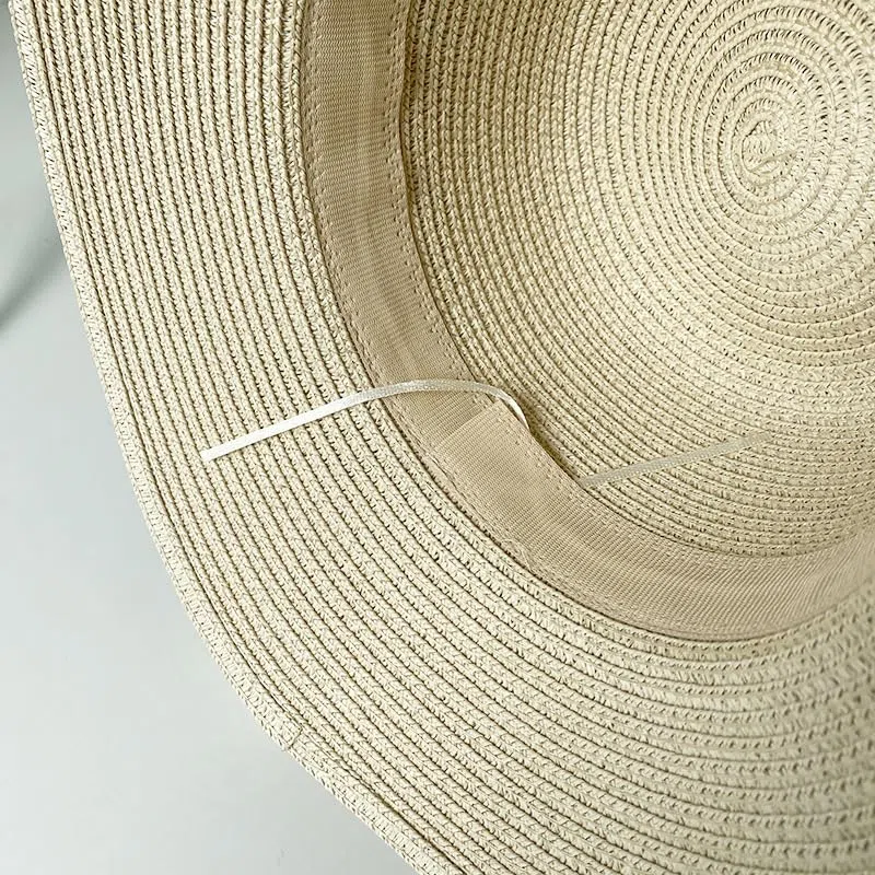 Sombrero de Paja Trenzado de Verano para Mujer,Transpirable,con Protección UV y Lazo Floral,Sombrero de Playa Ligera para Vacaciones,Viajes y Actividades Al Aire Libre