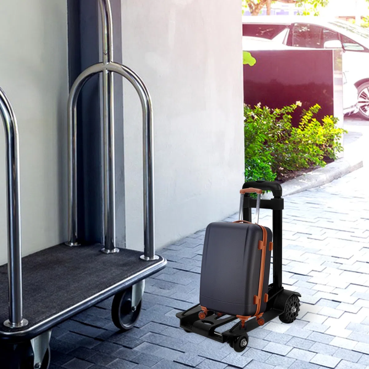 PartyKindom Carrito Plegable de Aleación de Aluminio Pequeño y Portátil Gran Capacidad de Carga para Equipaje y Compras en Viajes y Uso Diario
