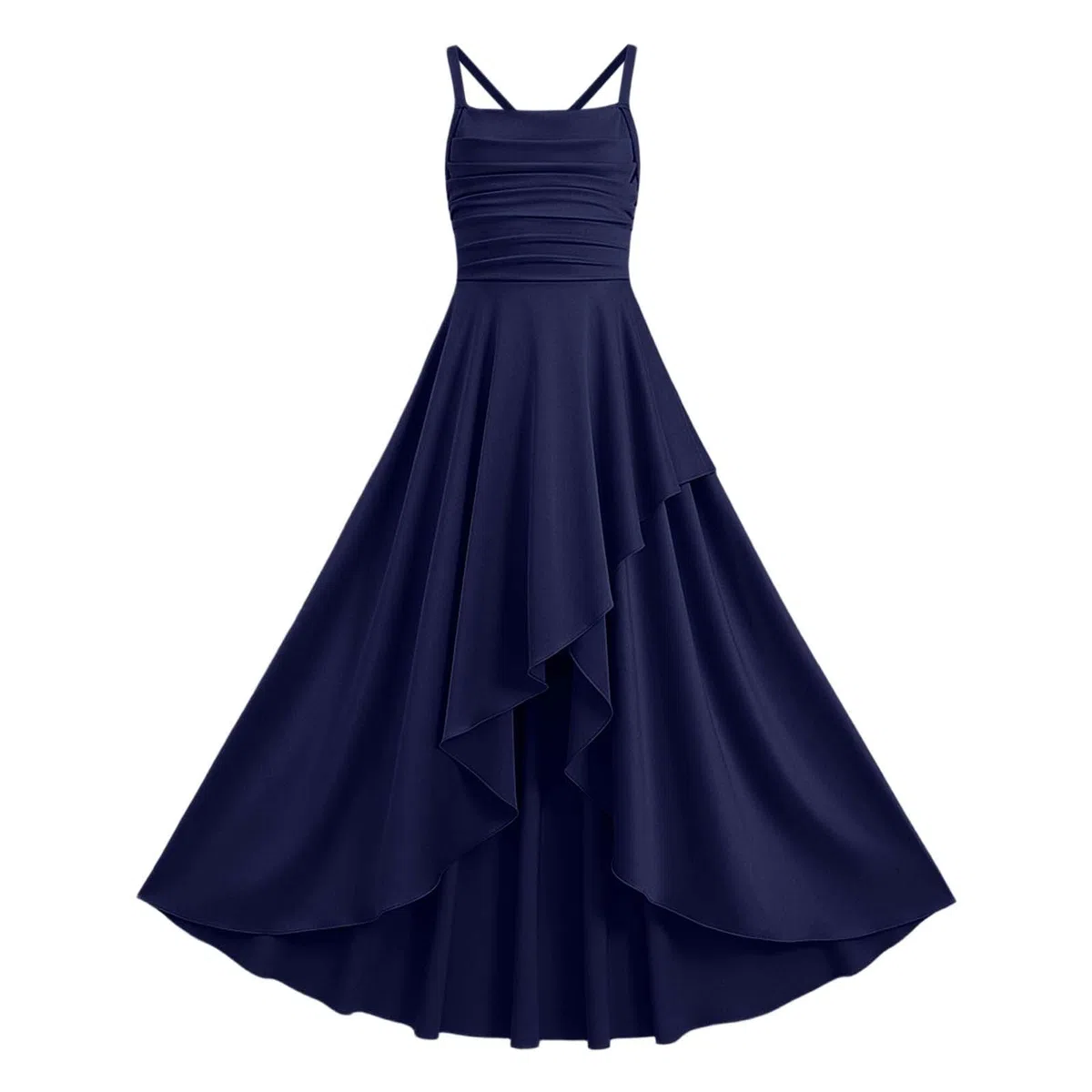 Vestido de Fiesta para niñas con Dobladillo Escalonado Volantes y diseño Cintura Arrugada sin Tirantes Punto piqué, cómodo Suave, Ideal cumpleaños, colección Casual/g