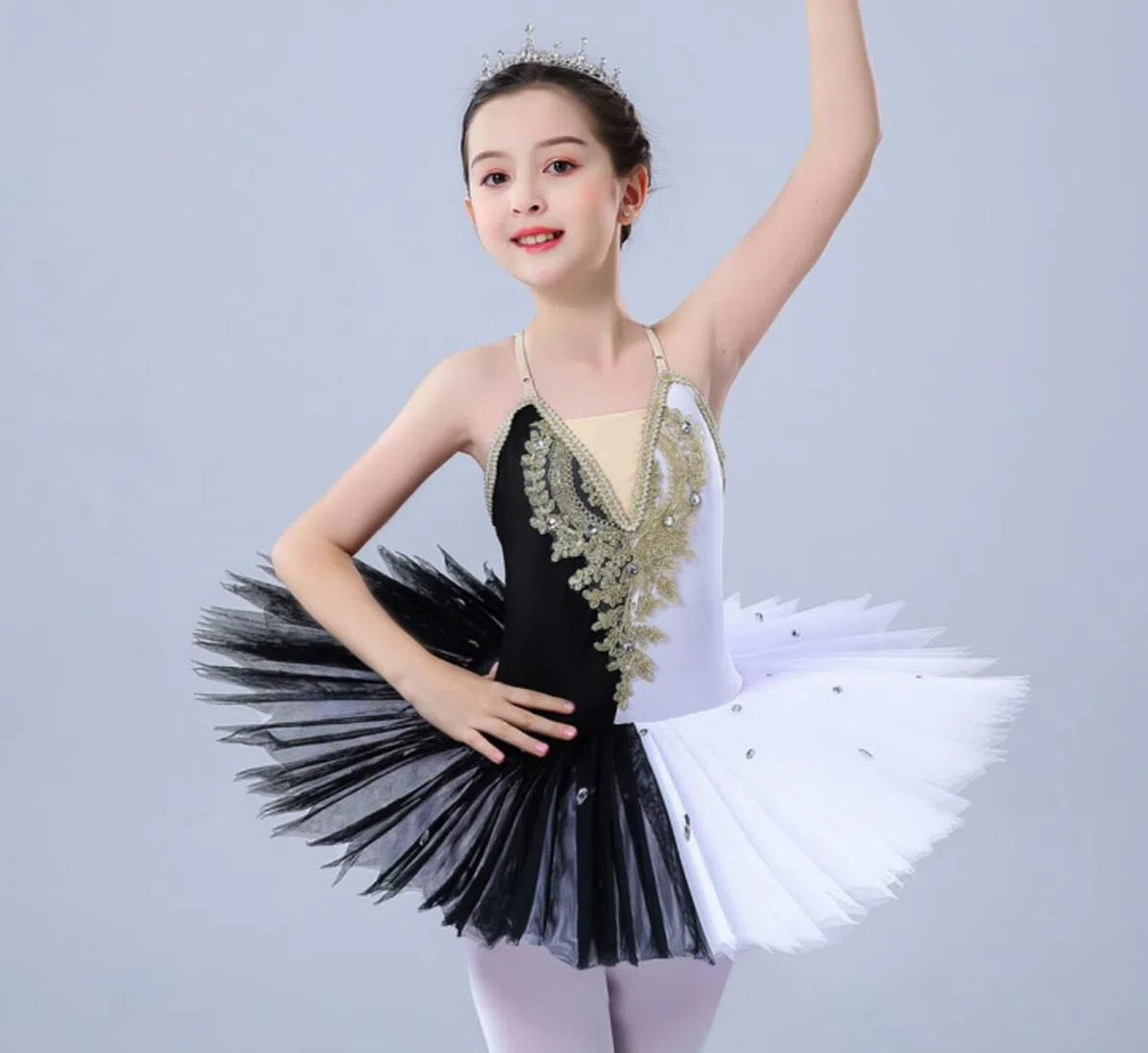 OTMYIGO Falda tutú de Ballet para niña, Vestido de Ballet, Disfraz de Lago de los cisnes para niños, Vestido de Lago de los cisnes de Ballet Profesional para niña,Black and White,170