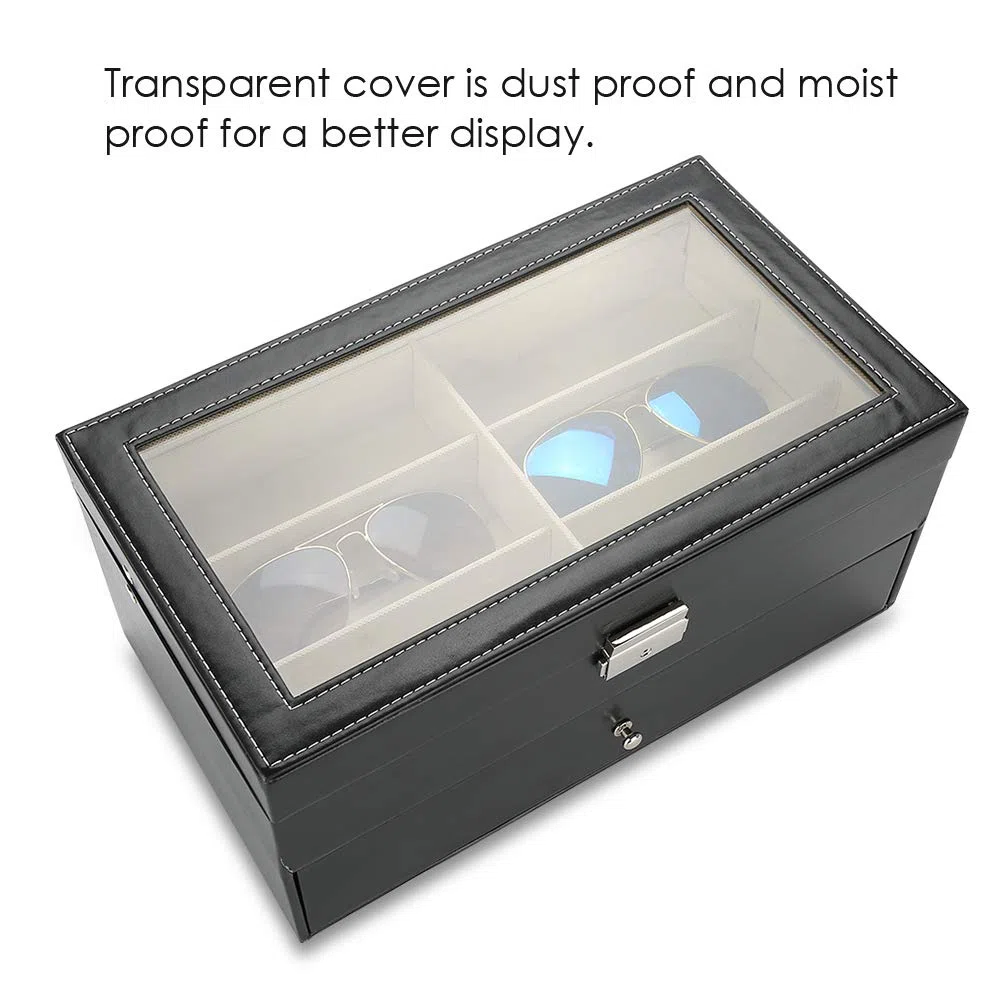 YUYTE Estuche de Almacenamiento para Anteojos, Organizador de Anteojos, Caja Expositora para Gafas de Sol, 12 Ranuras, Doble Capa con Cubierta Transparente para Uso Personal o