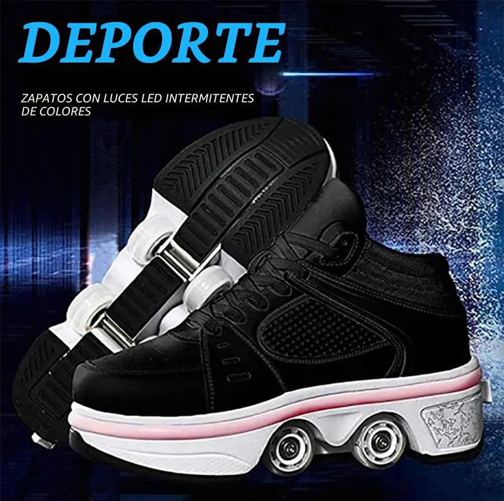 Zapatos con ruedas LED Patines luminosos 4 ruedas patines ajustables ruedas ocultas para correr zapatos deportivos para jugar para hombres, mujeres y niños