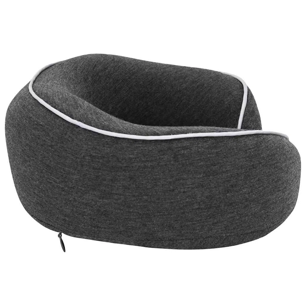 Almohada de viaje para cuello de espuma viscoelástica, color gris oscuro, 28 x 28 x 14 cm, soporte cervical ergonómico de 360 grados con funda de algodón extraíble, con bolsa