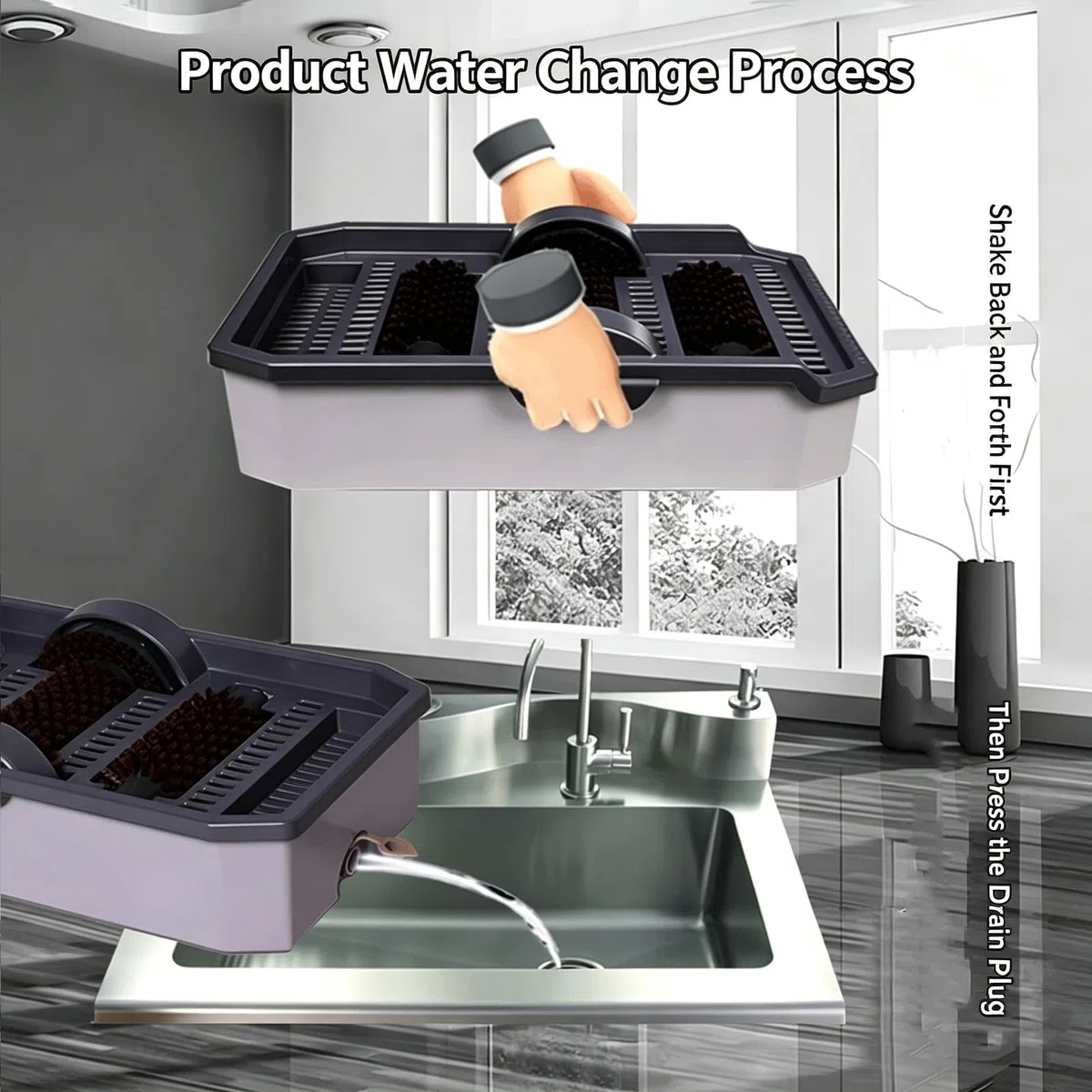 Limpiador de botas, cepillo limpiador de zapatos para exteriores, diseño a prueba de salpicaduras con tanque de agua grande, no necesita electricidad