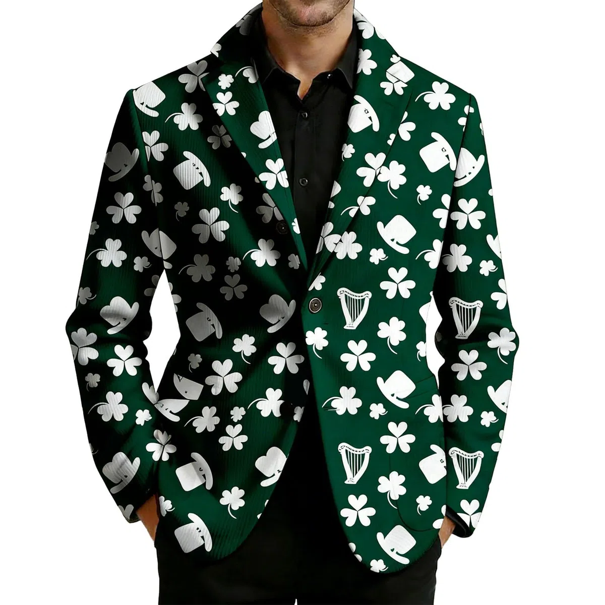 Elegante chaqueta de pana con estampado de esmoquin para hombre, estilo casual, para negocios y uso diario, discoteca (3)