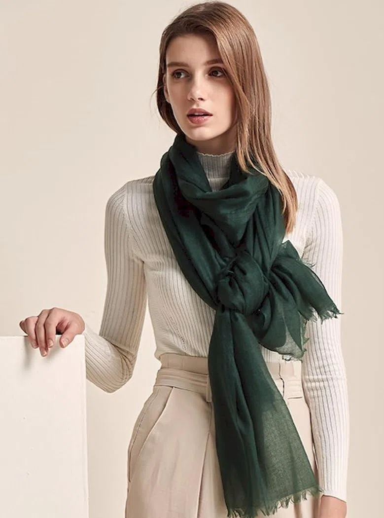 Puro Ring Cachemira Pashmina Bufanda Ligera Delgada Estola De Cachemira Lana Chal Con Flecos Mujer, 10 unidades. Dark Green, 200 cm X 100 cm