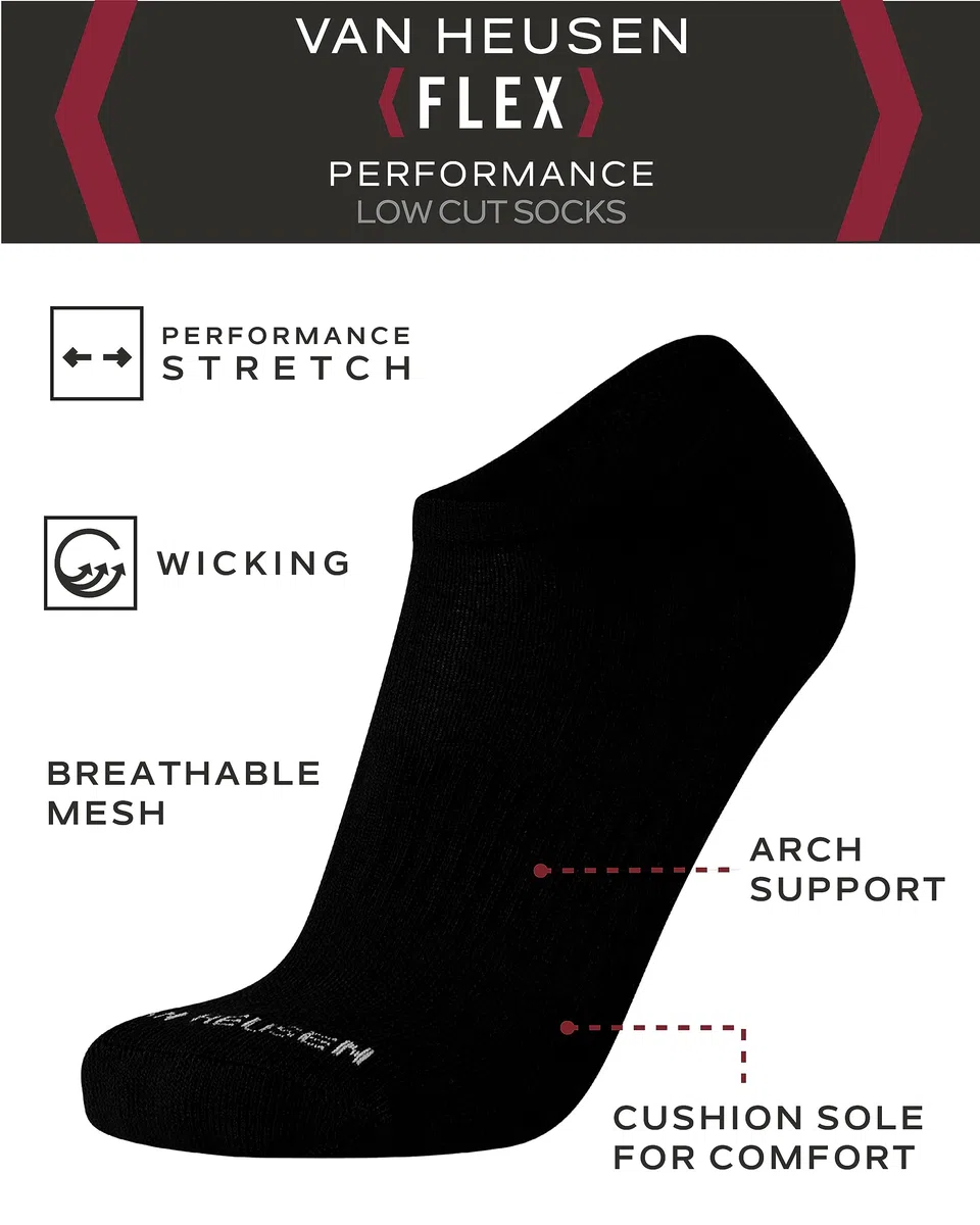 Van Heusen Calcetines para hombre, corte bajo, invisibles, rendimiento atlético, calcetines de tobillo (paquete de 12)