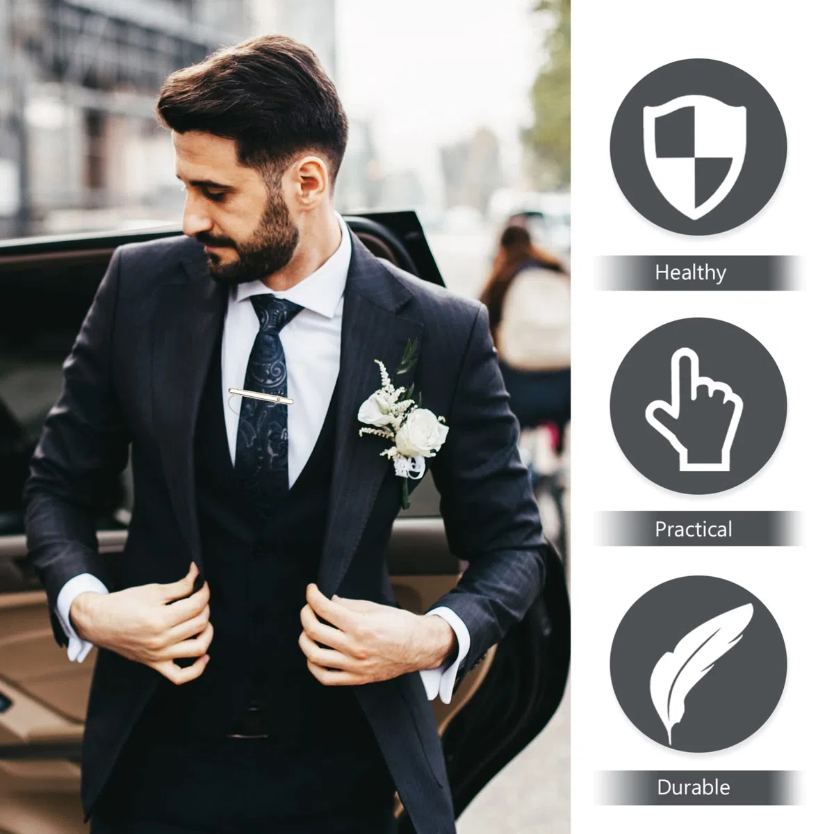PACKOVE gemelos con clip de corbata clip de corbata de oro atar barra de corbata para camisa traje pisacorbatas hombre gemelos para hombres clip de barra de corbata aleación Golden